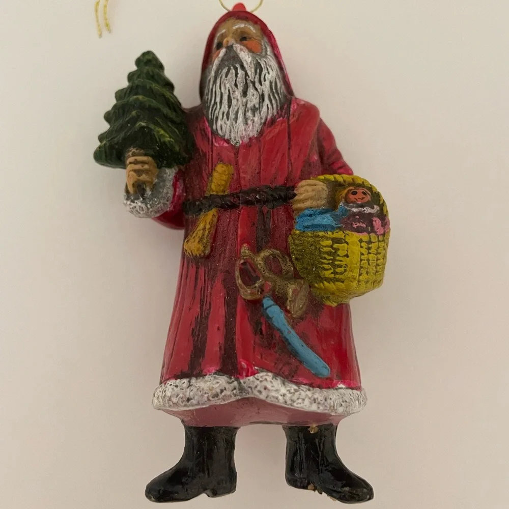 Vintage set/4 old world Santa plastic Christmas ornaments